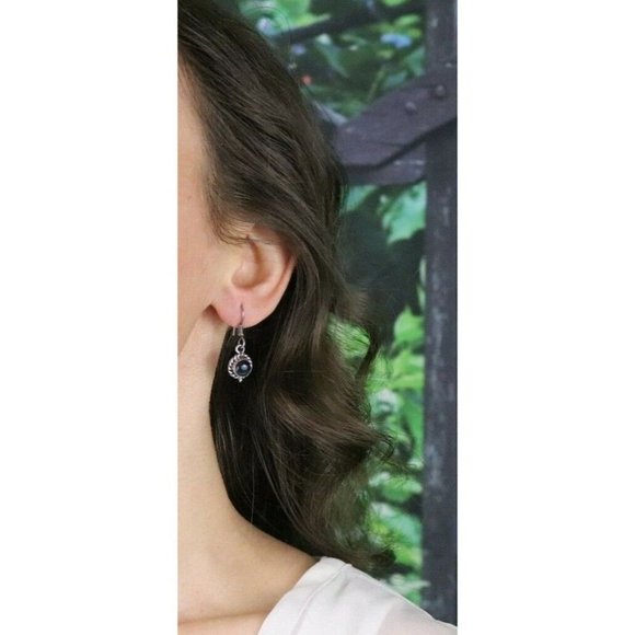 Sterling Silver Black Cats Eye Quartz Earrings Dangle Drop Earrings - Picture 2 of 8